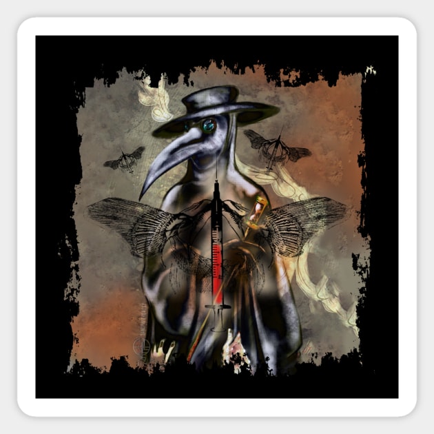 Plague Doctor and Syringe with Skeletal Wings Sticker by sandpaperdaisy